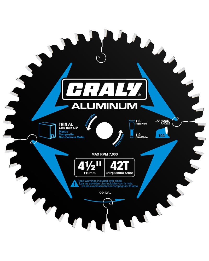 CRALY 4-1/2 Inch 42 Teeth Aluminum and Non-Ferrous Metal Cutting Circular Saw Blade, 3/8 mm Arbor, Carbide Tipped, Thin Kerf, Black Ice Coating, for Thin Aluminum, Plastic, Composite(C0442AL) - Image 1